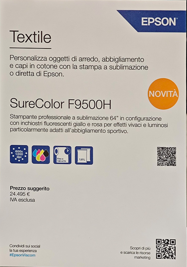 Epson SureColor F9500H: colori fluo e semplicit nella sostituzione degli inchiostri