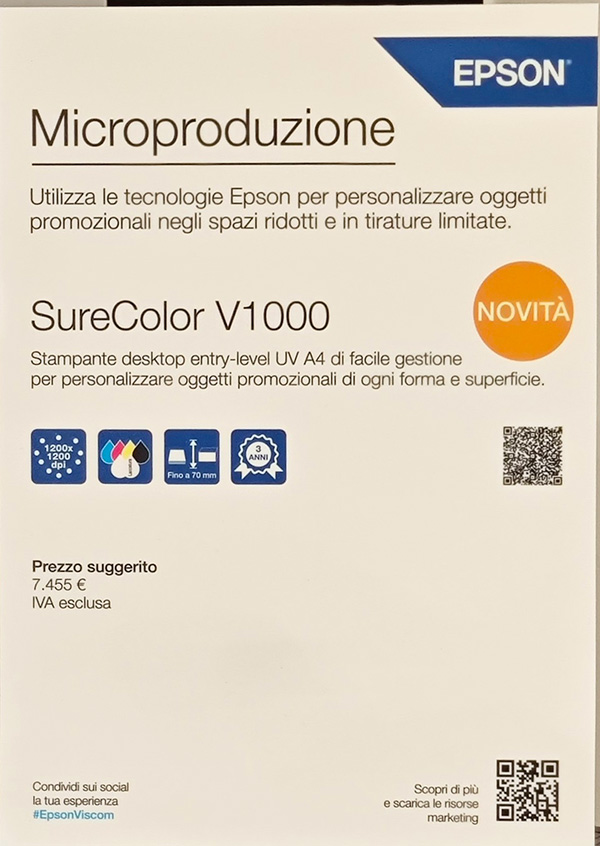 Epson SureColor-V1000: UV per stampare direttamente sugli oggetti